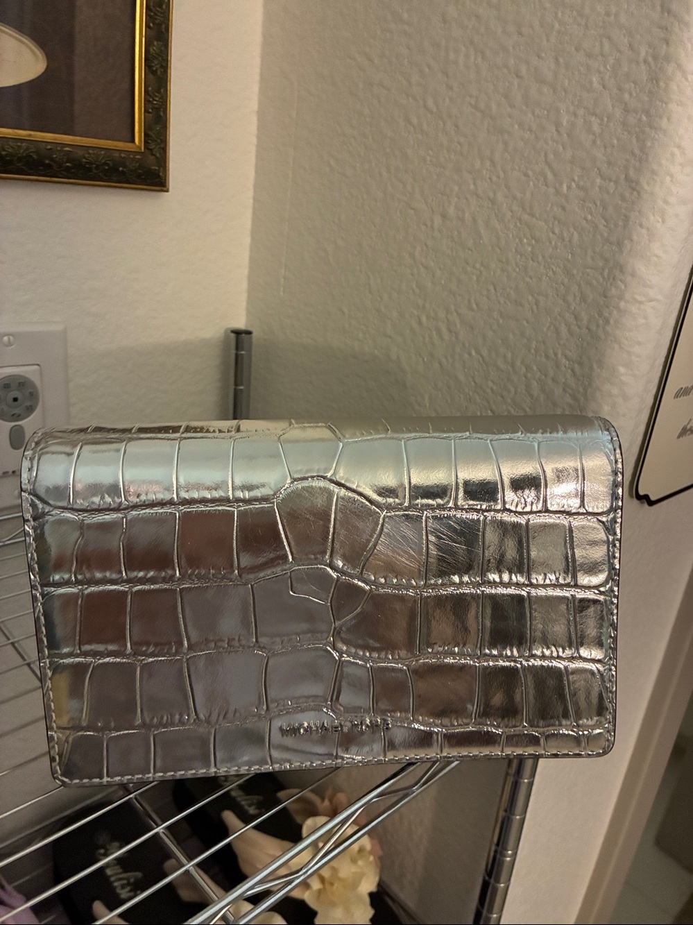 NWT Michael Kors Silver Croc-Embossed Chain Bag
